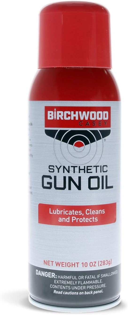 BIRCHWOOD CASEY Synthetic Gun Oil Convenient-Packed Long-Lasting Gun Lubricant for Reducing Friction, Cleaning, and Protecting Metal Surfaces, 10-ounce Aerosol