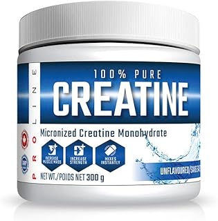 Pro Line Creatine Monohydrate - 100% Pure Micronized Creatine Monohydrate, Mixes Instantly, 5 Grams Micronized Creatine Monohydrate Per Scoop, 60 Servings per Container, Unflavoured (300g)