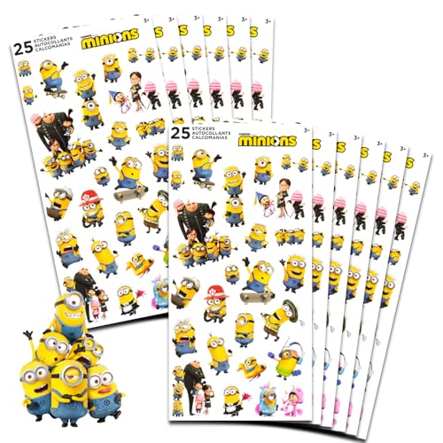 Minions Party Favors for Boys & Girls Bundle ~ 12 Pack Despicable Me Sticker Sheets for Kids Birthday Party Goodie Bags | Despicable Me Minions Party Supplies