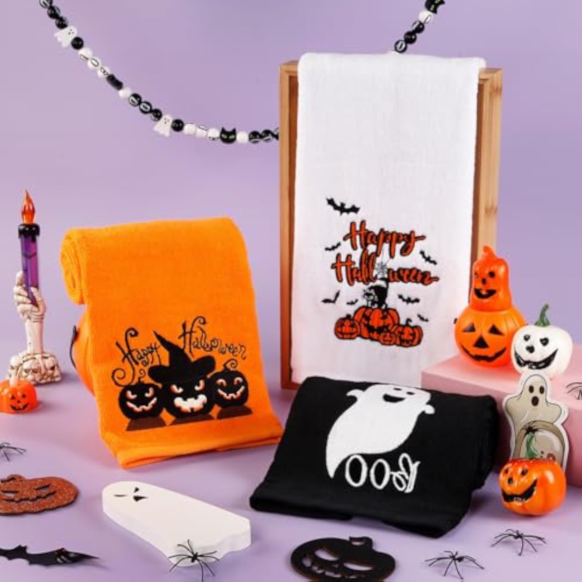 3 Pack Halloween Hand Towels Ghost Pumpkin Design