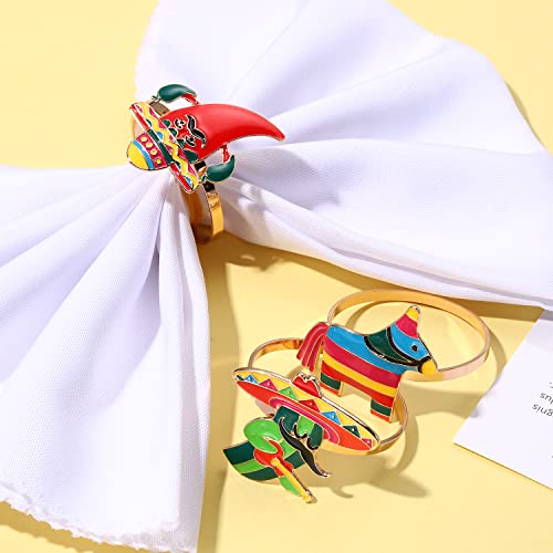 6Pcs Cinco De Mayo Napkin Rings, Mexican Fiesta Napkin Rings For Table Decor, Colorful Sombrero Chili Cactus Pinata Napkin Holder Rings Mexican Party Favors (6Pcs C) #TOP1