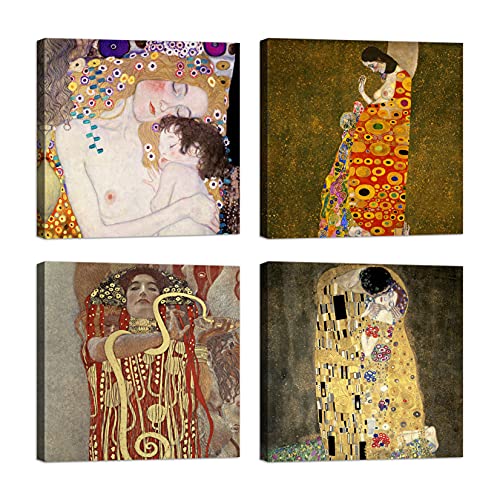 LuxHomeDecor Quadri Gustav Klimt 4 pezzi 30x30 cm Stampa su Tela con Telaio in Legno Arredamento Arte Arredo