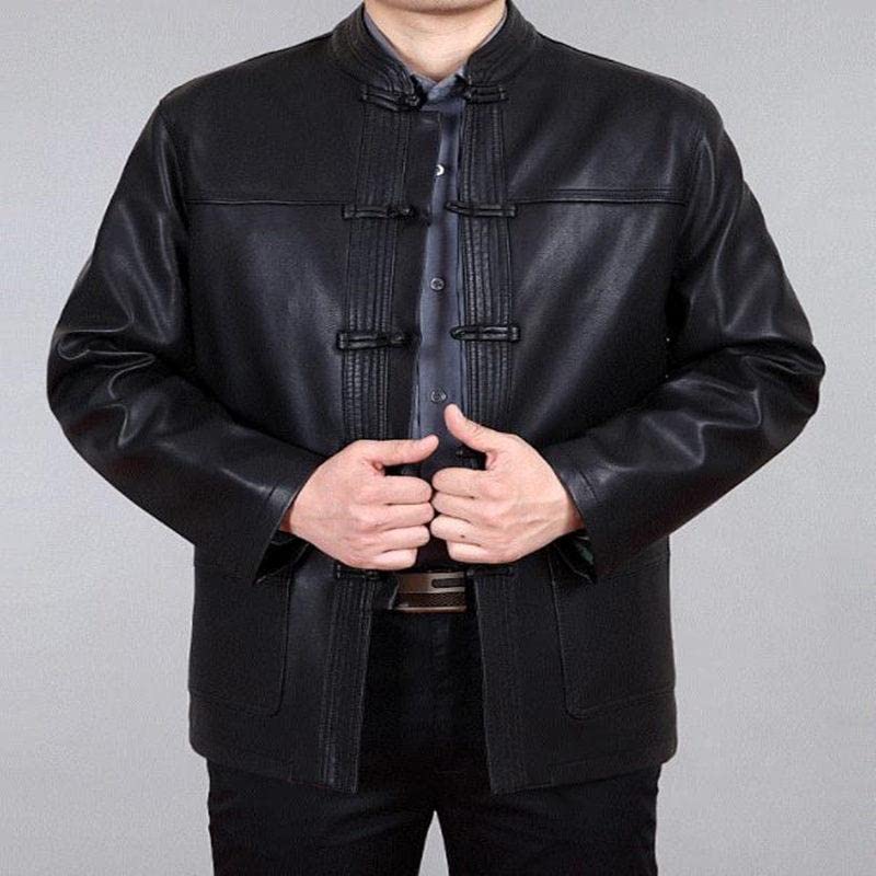 Aoleaky Chinese Style Men's Leather Coat Men Clothing Loose Embroidery Coatstang Suit Chinoiserie Jackets Outerwear4