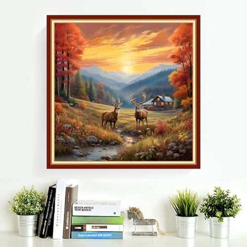 Image of DMCVIVR Stamped Cross Stitch Kits for Adults Beginners Embroidery Kits 11CT Needlepoint Kits Cross Stitch Patterns Embroidery Patterns-Sunrise Deer 18x18 inch, Handicrafts 16