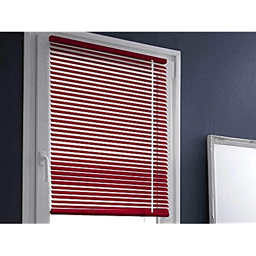 MADECOSTORE Store Vénitien Aluminium Easy Rouge - L42 x H150cm - Mécanisme autobloquant - Lamelles 25mm - sans perçage