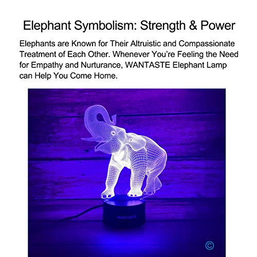WANTASTE 3D Elephant Decor Lamp Gift with Remote, 7 Color Changing Night Light Birthday Toys for Kids Girls Boys