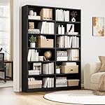 Bookshelf and Bookcase, 6-Tier Double Wide Bookshelves, Freestanding Display Storage Shelves, Tall Bookcases for Home Decor Bedroom, Living Room, Home Office,Black - Image 2