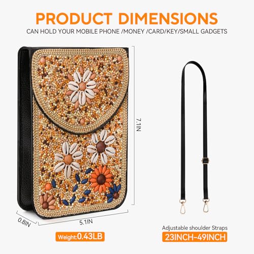 Image of Small Beaded Crossbody Bag for Women, Boho Cell Phone Shoulder Purse Wallet with Handcrafted Colorful Beads