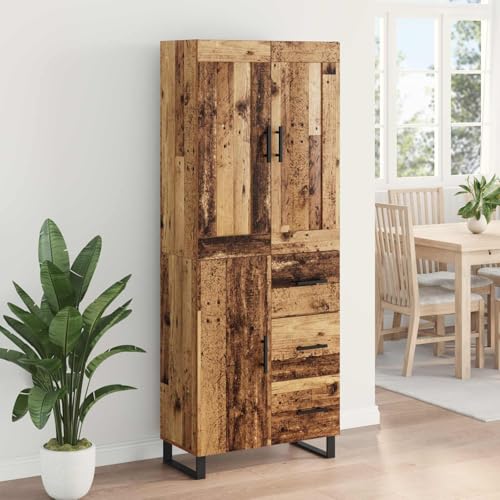 Aparador alto de madera recuperada de 180 cm con 3 puertas y cajón para salón 5