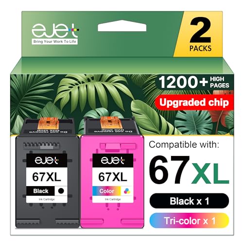 67XL Ink Cartridges Black/Color Combo Pack Compatible for HP Ink 67...