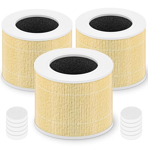 Core Mini Pet Care Replacement Filter for LEVOIT Core Mini and Core Mini-P Air Purifier, 3-in-1 H13 True HEPA High-Efficiency Activated Carbon, Core Mini-RF-PA, 3 Filter & 10 Fragrance Sponge, Yellow
