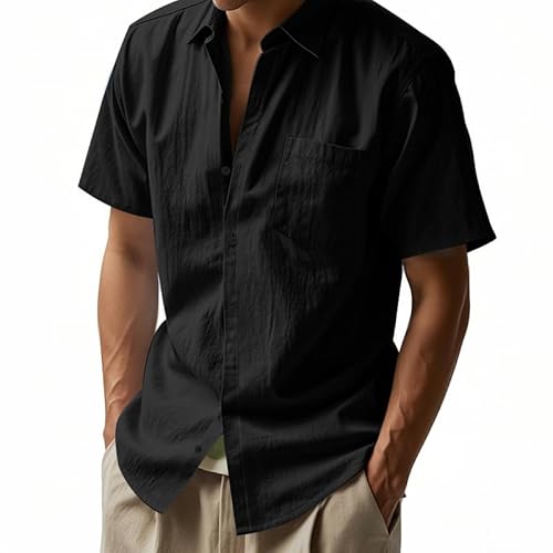 Linen Shirts for Men Short Sleeve Casual Button Down Shirts