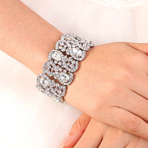 Ever Faith N08234-1 Women'S Austrian Crystal Teardrop 8-Shaped Knot Elastic Stretch Bracelet Clear Silver-Tone thumb #3