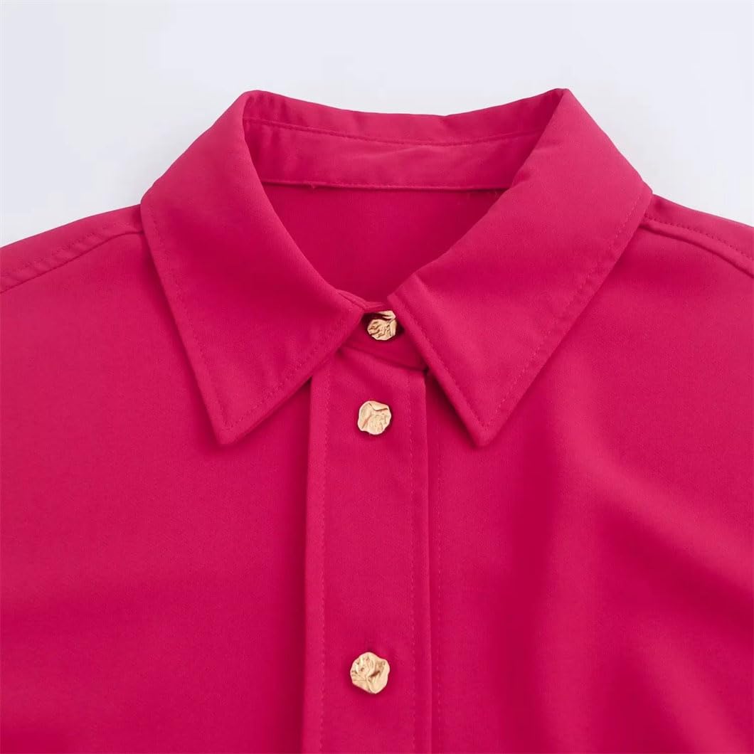 Camisas de vestir para mujer, holgadas, informales, simples, con pecho dorado, blusas de manga larga con solapa