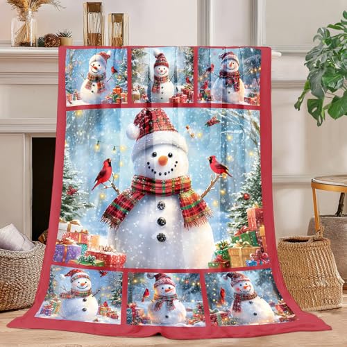 Christmas Snowman Blanket Snowman Decor Cozy Animal Throw Super Soft Plush Flannel Fleece Blanket Gift for Kids Adults Men Women Ultra Warm & Lightweight Flannel 50X40