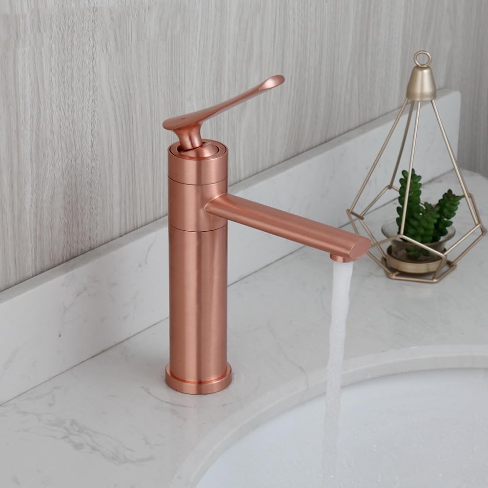 Robinet mitigeur de salle de bains en laiton anti-calcaire noir mat et or rose