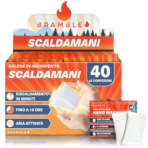 Bramble - Scaldamani (40 paia, 80 in totale) - Scaldamani tascabili attivati ​​dall'aria per attività all'aperto - Riscalda in pochi minuti - Fino a 10 ore di calore
