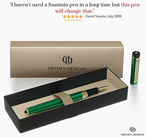 Dryden Fountain Pen Medium Nib Includes Gift Box and Ink Refill Converter, Classic Writing Tool [Emerald Green] for Left and Right Handed - Thumbnail 6