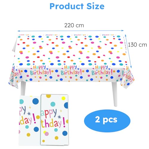 ORUZA Tischdecke Kindergeburtstag, 2 Stück Party Geburtstag Tischdecke, Plastik Happy Birthday Tischtuch Geburtstagsparty Deko für Kinder Jungen Mädchen 130 x 220 cm