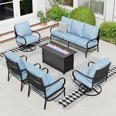 Sophia & William Patio Furniture Sets for 7 with Fire Pit Table 45", Outdoor Patio Furniture Set 8 Pcs, Convesation Set with 4 x High Heavy Sofa Chairs, 1x3-Seat Sofa, for Porch Poolside Grey