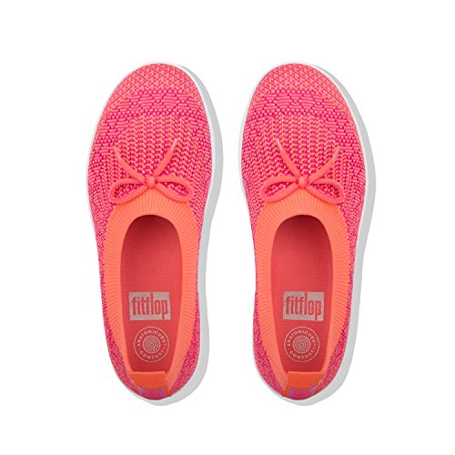 FitFlop Womens Uberknit Ballet Flat with Bow, Coral/Fuchsia, US 53
