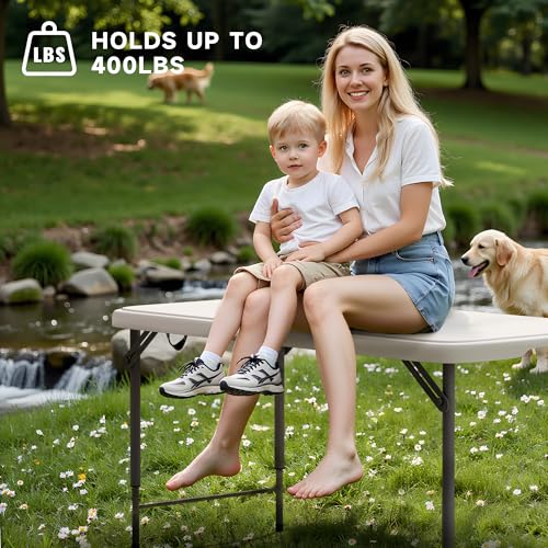 Image of Folding Table 4 Foot - 3-Position Adjustable Height, Heavy Duty 400 lbs Capacity - Portable Tables Folding for Camping, Party, Indoor & Outdoor Use, 2 Pack