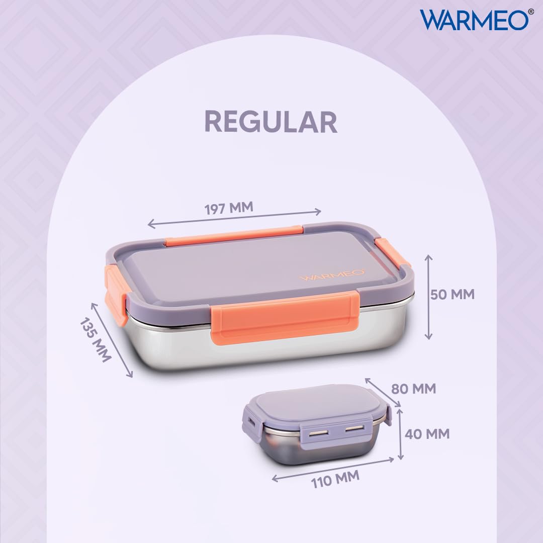 WARMEO Carnival Stainless Steel Airtight Leak-Proof Lunch Box, Light Weight, Easy to Clean, Perfect for Office, School, Picnic & Travelling, Set of 2 (800ml+150ml) Purple & Peach — Amazon image 4