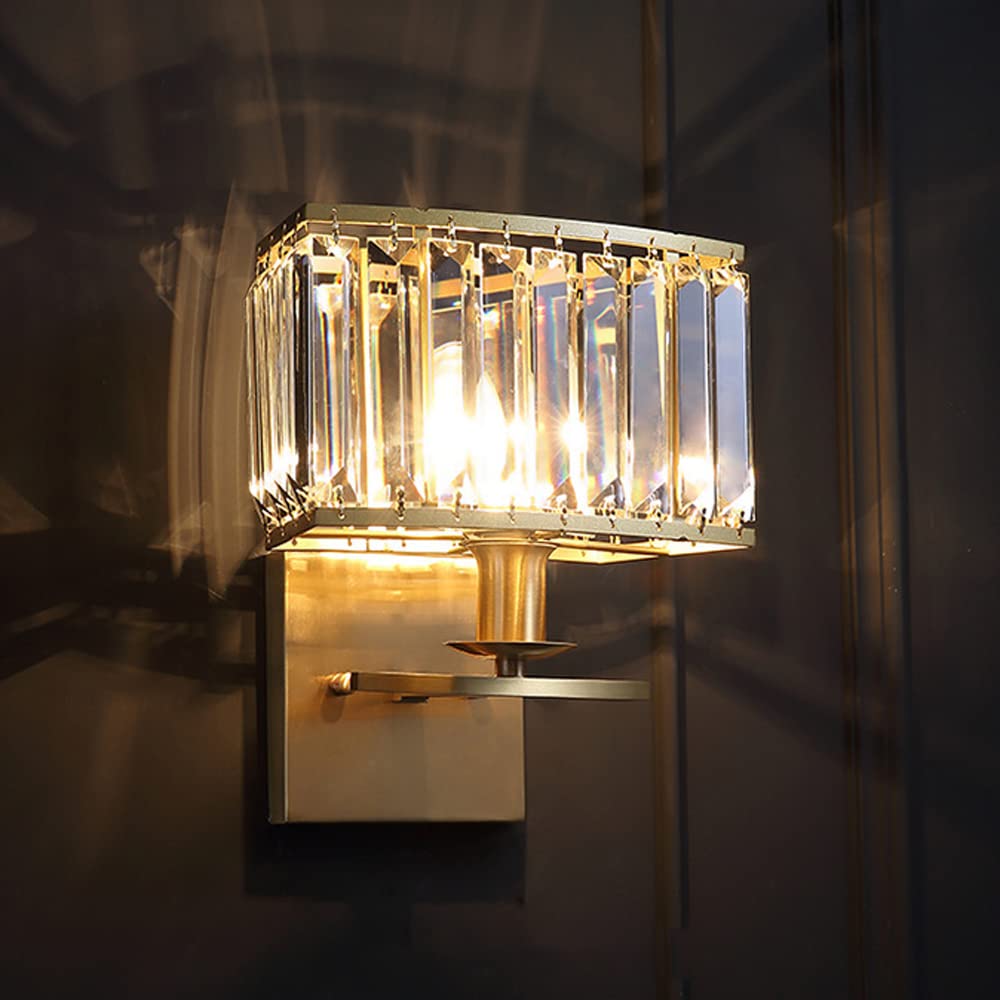 ZTCHSENZT Wall Sconces, Indoor Crystal Lights Crystal Wall Sconce Gold Brass Wall Lights Fixture Bathroom Sconces Vanity Light Fixture All Copper Wall Mounted Lamps