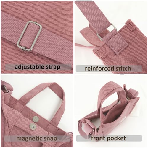 Image of UERRUAM Tote Bag for Women with Compartments,Corduroy Tote for Work Travel College Book Bag Women Purse Handbag Crossbody Bag