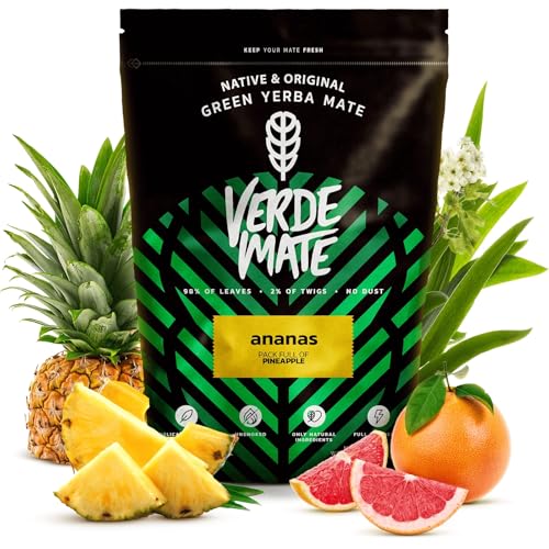 Set Mate Tee mit Früchten | Sechserpack von Mate Tee | Ananas, Erdbeere, Papaya, Maracuja, Mango| Grüner Mate Tee aus Brasilien | Tee Mate Tee | Milder Geschmack| Natürliches Koffein | 6x500g