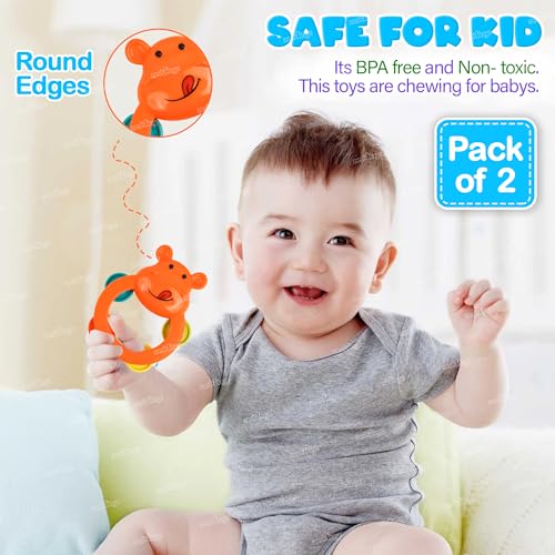 Image of Zest 4 Toyz Rattles Toys for New Born Babies Pack of 2 Colorful Attractive Plastic Non Toxic Shake & Grab Rattle Set for Kids Girls Boys (Multicolor)
