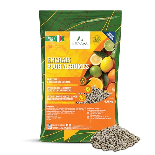LERAVA® Engrais Agrumes organo-minéral - 4,6kg - citronnier en pot pour un développement vigoureux et savoureux des agrumes - Avec bouchon distributeur - 100% Made in Italy