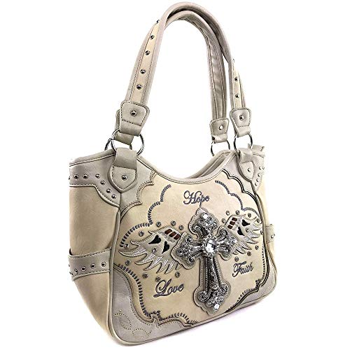 Justin West Western Floral Wing Embroidery Laser Cut Rhinestone Silver Cross Studded Shoulder Tote Handbag Purse Wallet2