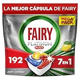 Fairy Platinum Plus Limón Cápsulas De Lavavajillas Todo En Uno, 192 Cápsulas, Nuestra Mejor Limpieza Que Deja Los Platos Como Nuevos, Elimina La Falta De Brillo Y Evita La Cal