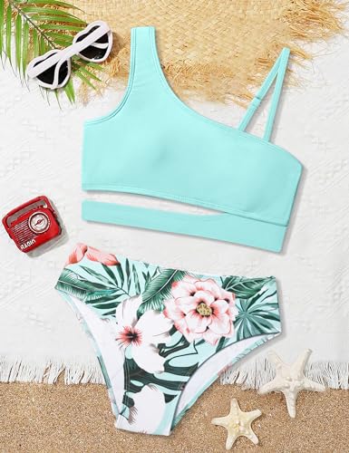 Image of Queenstyle Girls Swimsuits Bikini Set Kids Cutout Bathing Suit Bikini Top Two Piece Girls' Swimwear