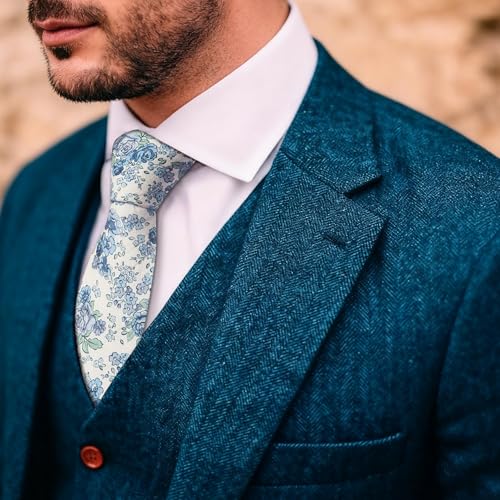 Image of Barry.Wang 100% Cotton Floral Ties for Men 63 inch Extra Long Necktie Clip