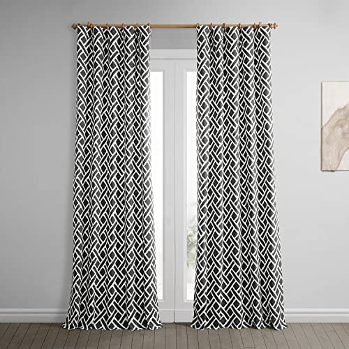 Image of HPD Half Price Drapes Modern Geometric Printed Curtains 108 Inches Long Luxury Cotton Curtains (1 Panel) Room Darkening Curtains for Bedroom & Living Room, 50W x 108L, Crosshatch Geometrical Black