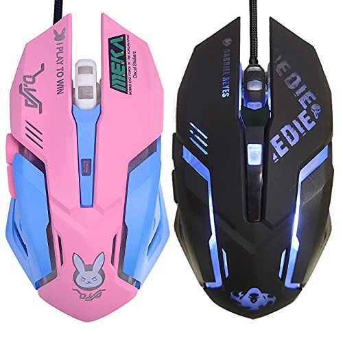 IULONEE Gaming Mouse Wired, USB Silent Mice Comfortable White Backlight Optical Game Mice Ergonomic Full Size Mouse with 3200 DPI and 6 Buttons for PC Computer Laptop Desktop (Pink+Black)