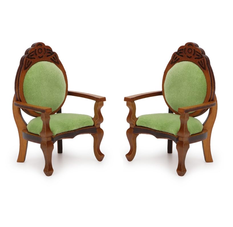 Dollhouse Chair 2PCS Miniature Furniture Retro Vintage Chair Wooden Accessories 1/12 Upholstered Victorian Carved Armchair for Christmas Decoration...