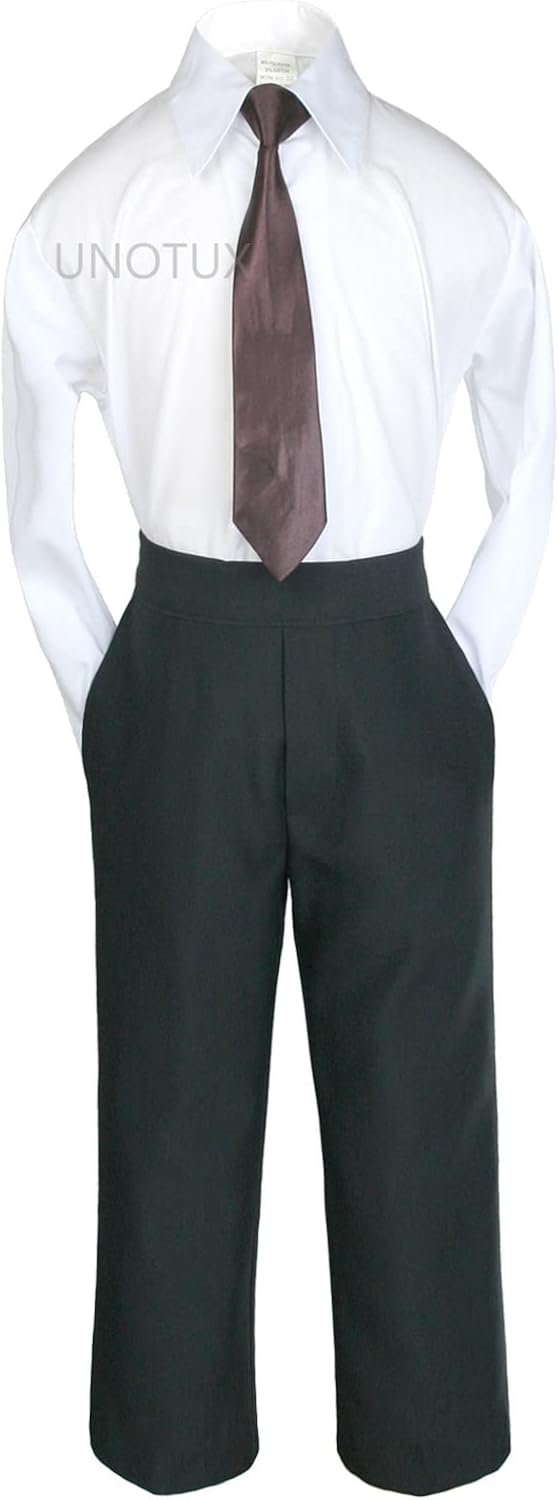 3pc Baby Toddler Kid Boy Wedding Formal Suit BLACK Pants Shirt Necktie Set 8-20