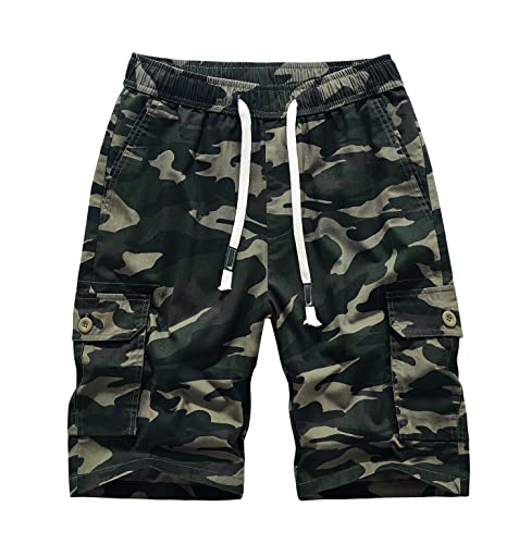 MakingDa Algodón Cargo Shorts Hombre Cuerda Ajustable Cintura Elástica Bolsillo Utilitario Slim Correr Caminar Acampar Pantalón Corto Hombre Ligero Bermuda Deporte Vacaciones Playa Camuflaje M