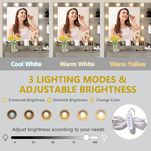 Image of Xixini Vanity Desk with Mirror and Lights, Makeup Vanity Table Set with 5 Storage Drawers, Power Outlet, Small Dressing Table with RGB Ambient Light, Adjustable Brightness for Girls Bedroom, Grey