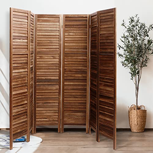 Tinytimes 5.6 Ft Tall Wood Room Divider, 6 Panel Room Dividers And Folding Privacy Screens, Decorative Separation Wall Divider, Room Partitions, Freestanding - Brown, 6 Panel #TOP3