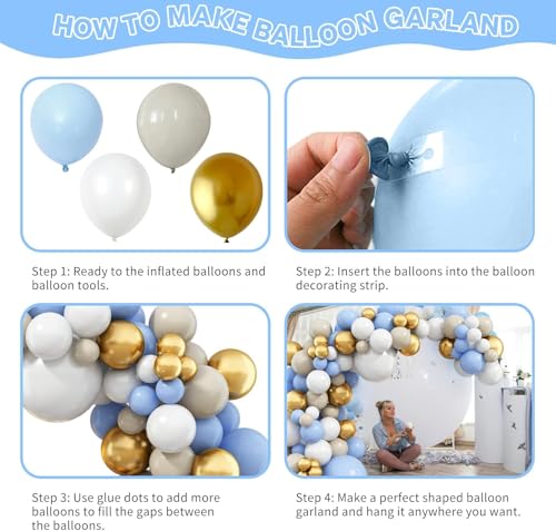 Image of AR Giftzadda Retro Sand White Blue Gold Balloons 77 pcs Pastel Blue Gold and Sandwhite Balloons Garland Kit for Welcome Baby Wedding Birthday Anniversary Party Decorations (DP 5)