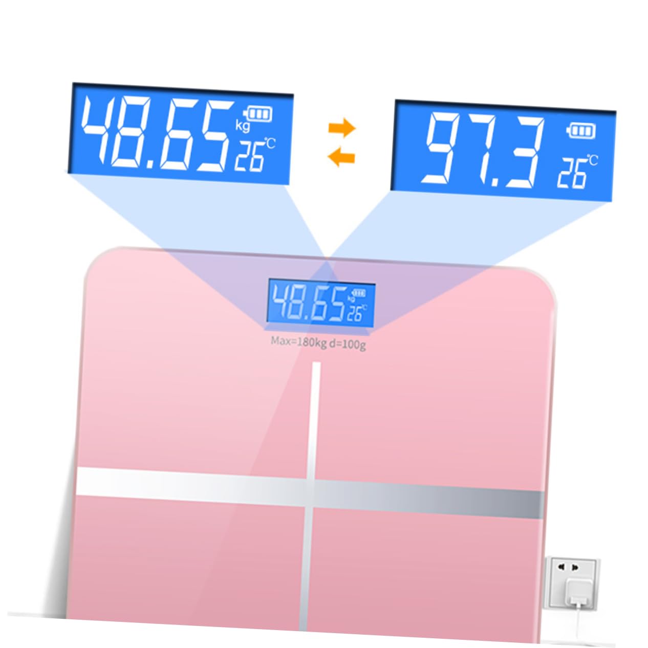 Bilancia Elettronica Digitale e Spegnimento Automatico Ricaricabile USB e Controllo Peso Corpo Vetro Temperato, Display Grande per Uso Domestico