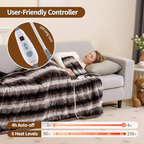 Image of Bearhug Heated Blanket 6 Heat Settings Electric Blanket, 4-Hour Auto Shut-Off, Luxurious Faux Fur & Sherpa Dual-Sided Heated Throw, Machine Washable, 50 x 60 Inches, Gift-Ready Elegant Packaging