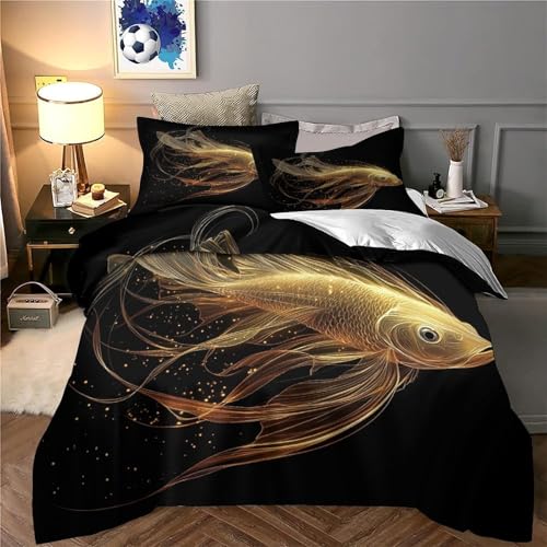 Parure housse de couette poisson doré lit super king en microfibre douce - 6
