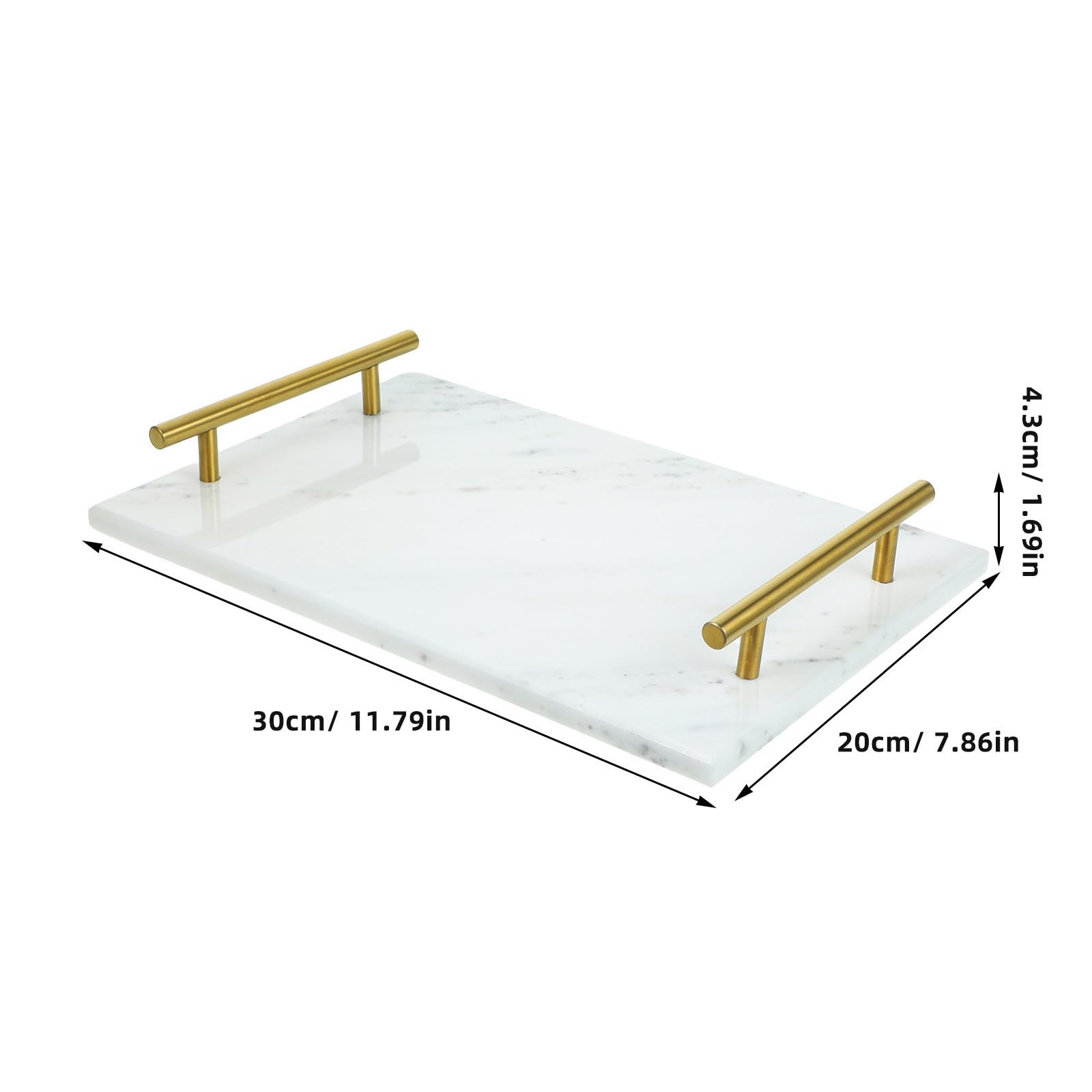 KOMBIUDA Serviertablett für Speisen 30x20cm Weiß Marmorplatte mit Griffen Leichtes Badezimmer und Küchenzubehör