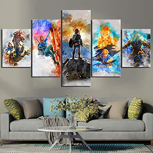 BOYH Impressions sur Toile La Peinture 5 Panneau La légende de Zelda des Photos Art Mural...