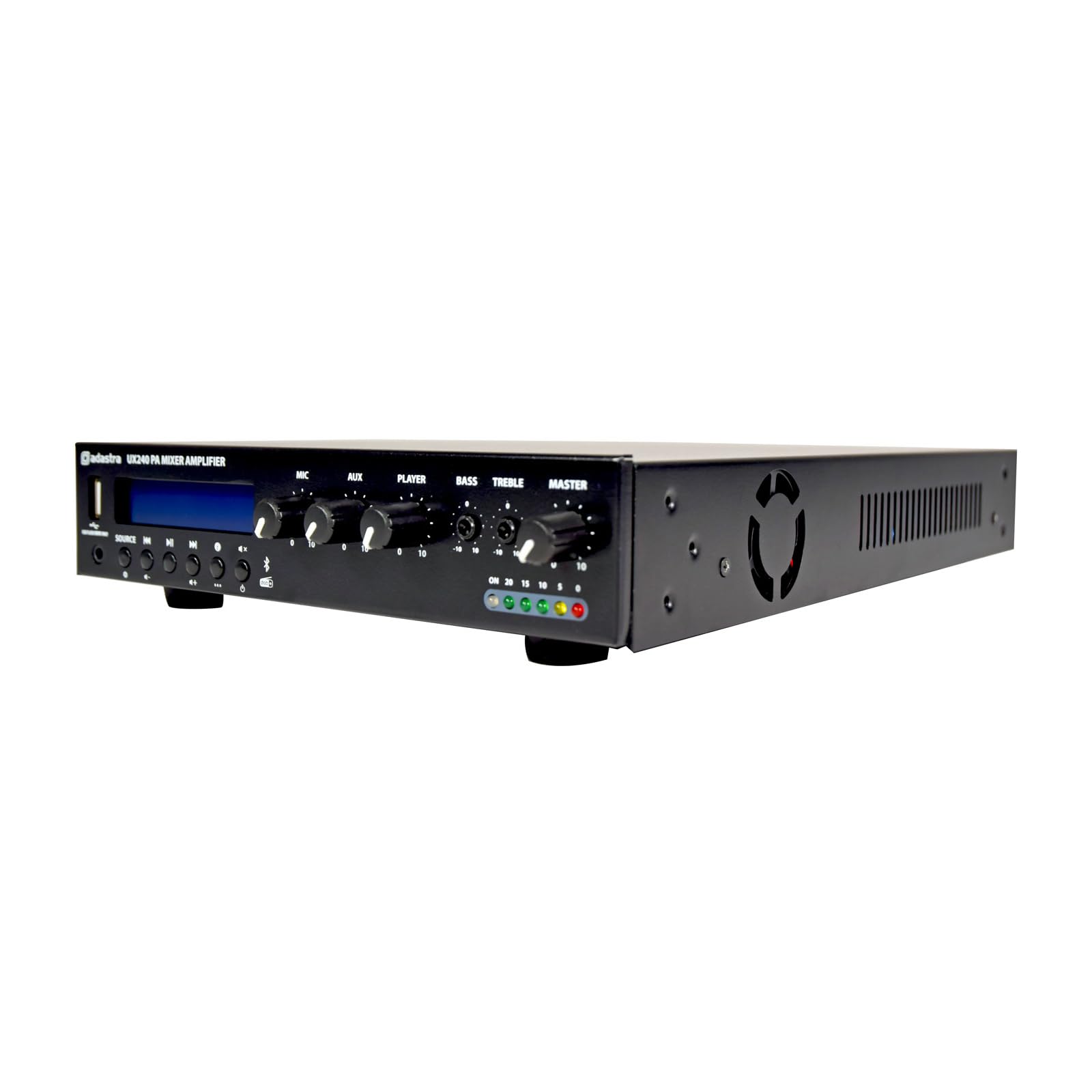 Adastra Kompakter 100-V-Mixer-Verstärker der UX-Serie mit 240 W echter Ausgangsleistung, volle Audiowiedergabe durch Multimedia-Player Dab+ Bluetooth